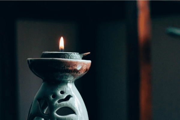 A tea light at Quiet healing centre Auroville